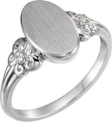 Sterling Silver .03 CTW Diamond 12x8 mm Oval Fleur-de-lis Signet Ring 