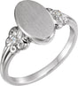 Sterling Silver .03 CTW Diamond 12x8 mm Oval Fleur-de-lis Signet Ring 