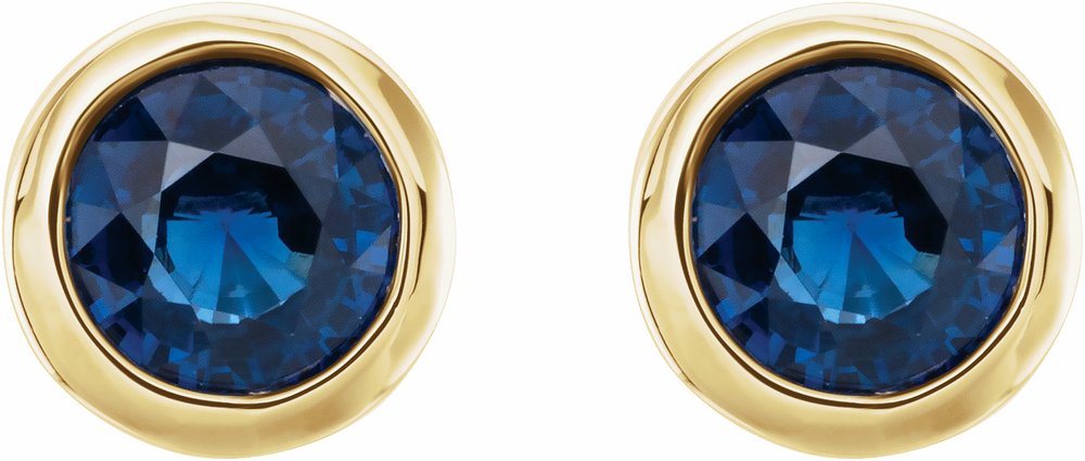 14K Yellow Natural Blue Sapphire Bezel-Set Earrings