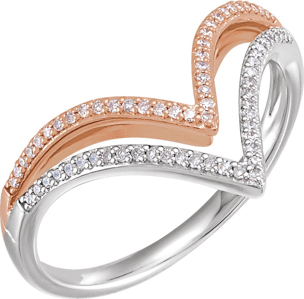 14K White/Rose 1/6 CTW Natural Diamond V Ring 