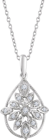 14K White Gold 1/6 CTW Natural Diamond Granulated Filigree 16-18" Necklace
