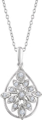 14K White Gold 1/6 CTW Natural Diamond Granulated Filigree 16-18" Necklace