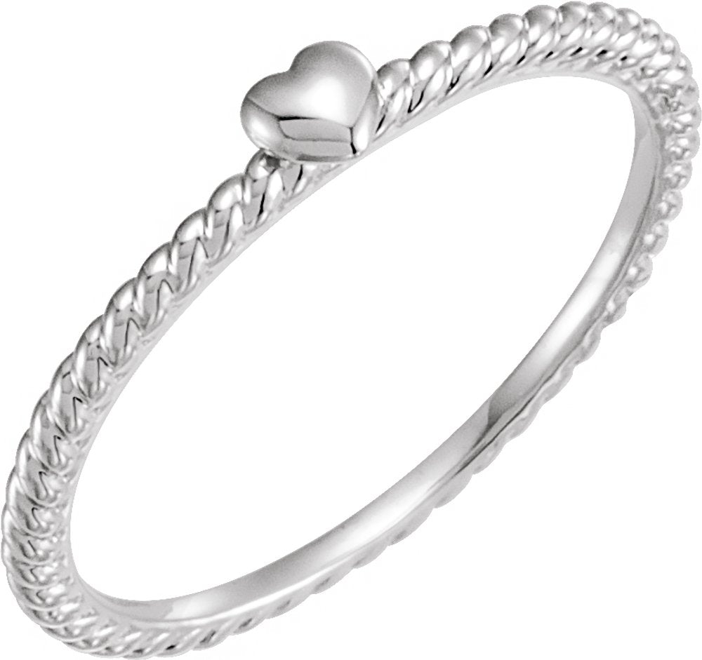 14K White Heart Rope Ring