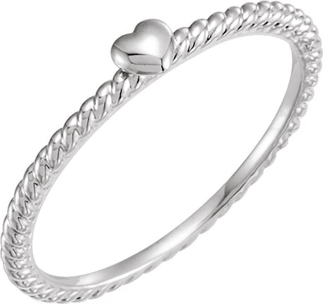 14K White Heart Rope Ring