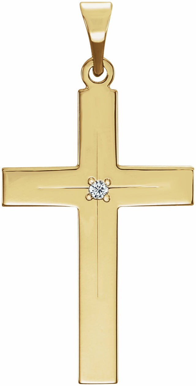 14K Yellow Gold .01 CT Natural Diamond Cross Pendant