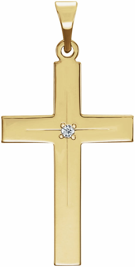 14K Yellow .01 CT Natural Diamond Cross 18" Necklace