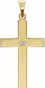 14K Yellow .01 CT Natural Diamond Cross 18" Necklace