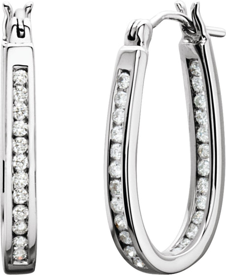 14K White Gold 1/2 CTW Natural Diamond Inside-Outside Hinged 22.5 mm Hoop Earrings