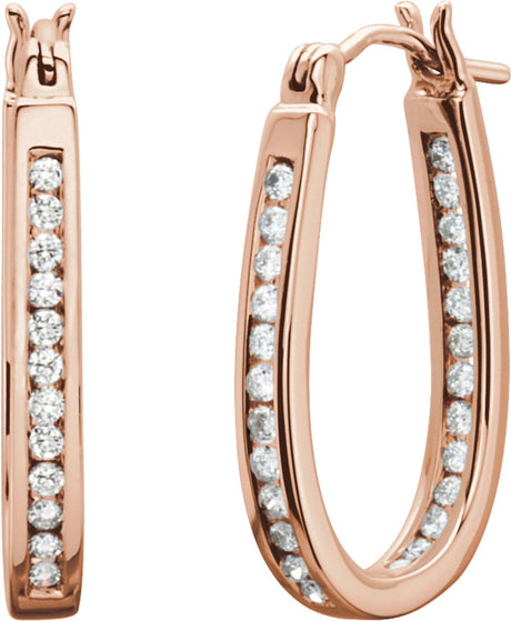 14K Rose 1/2 CTW Natural Diamond Inside-Outside Hinged 22.5 mm Hoop Earrings