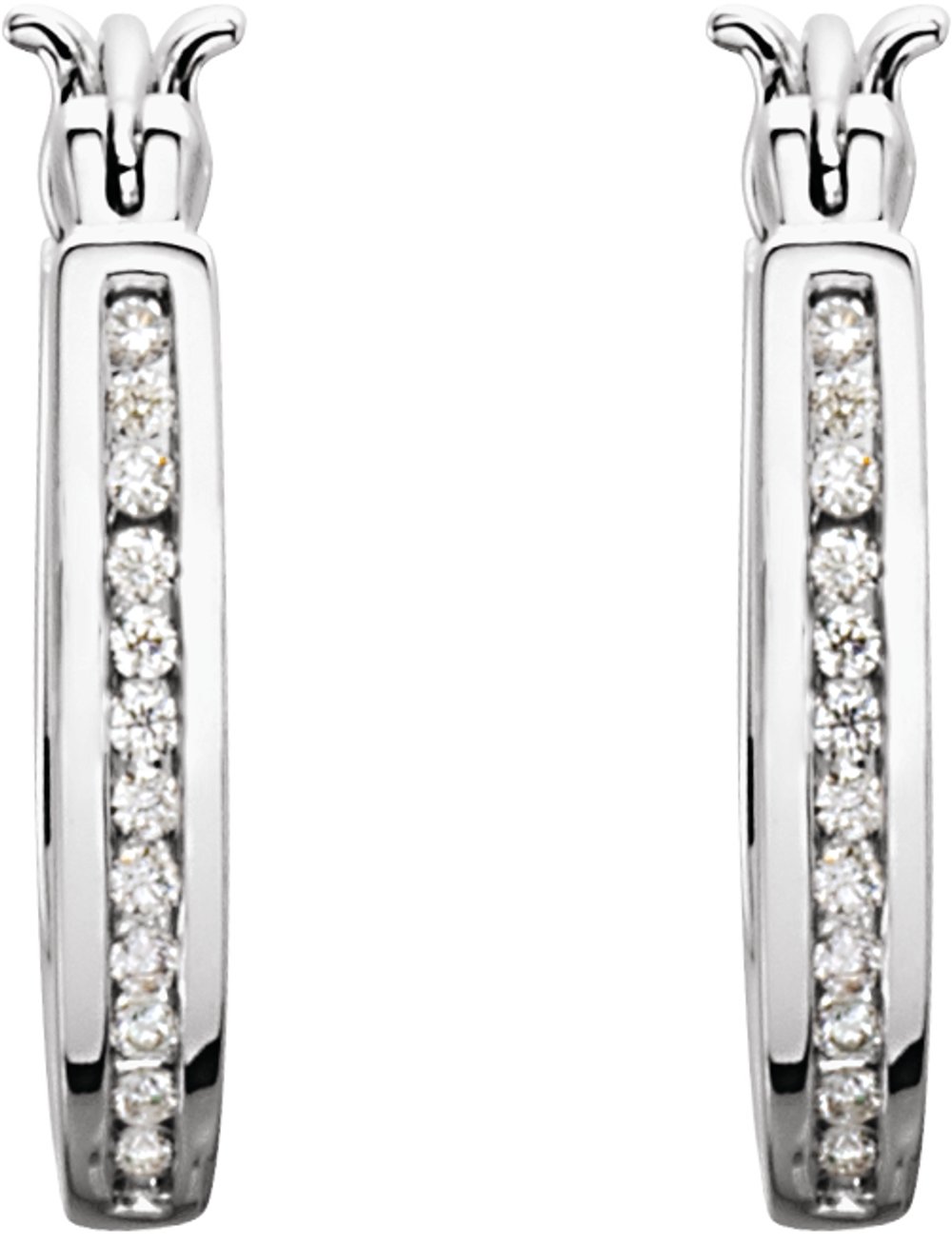 14K White 1/3 CTW Natural Diamond Inside-Outside Hinged 13.7 mm Hoop Earrings