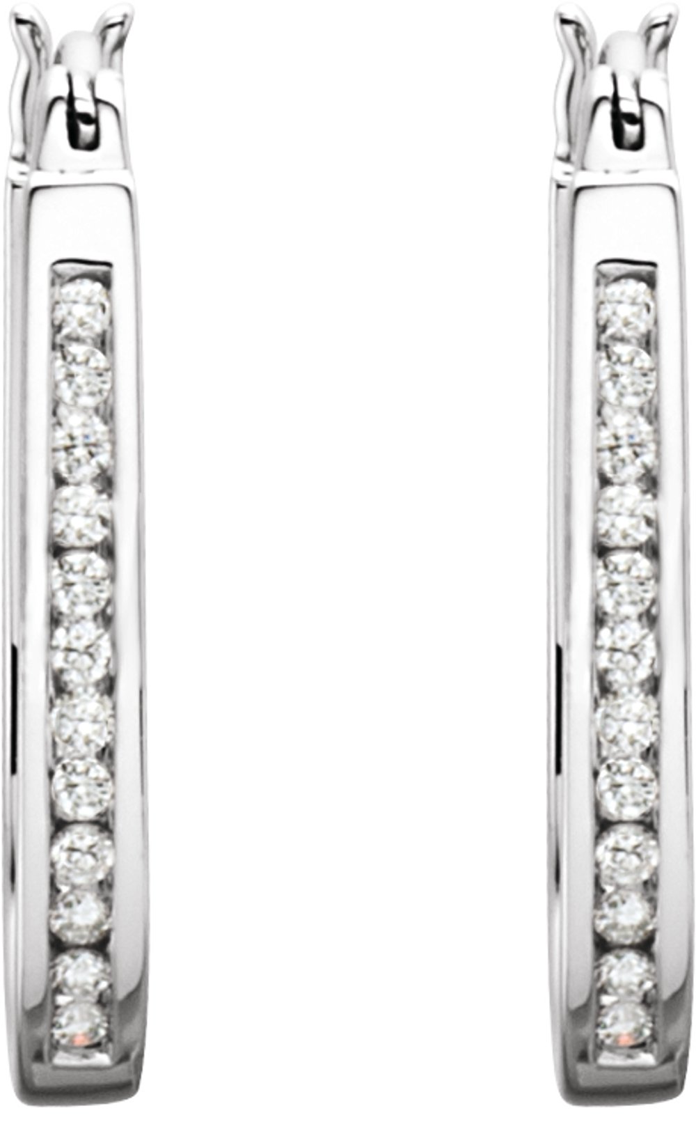 14K White 1/2 CTW Natural Diamond Inside-Outside Hinged 22.5 mm Hoop Earrings