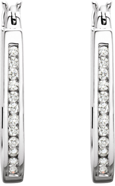 14K White Gold 1/2 CTW Natural Diamond Inside-Outside Hinged 22.5 mm Hoop Earrings