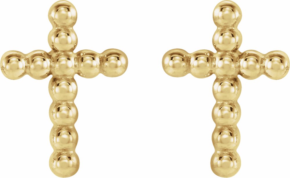 14K Yellow Beaded Cross Earrings