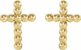 14K Yellow Beaded Cross Earrings