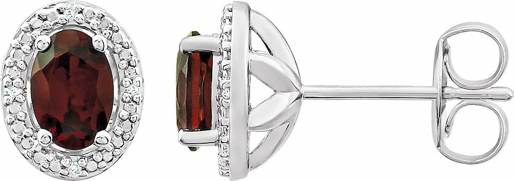 Sterling Silver Natural Mozambique Garnet & .025 CTW Natural Diamond Earrings