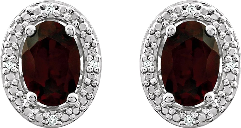 Sterling Silver Natural Mozambique Garnet & .025 CTW Natural Diamond Earrings