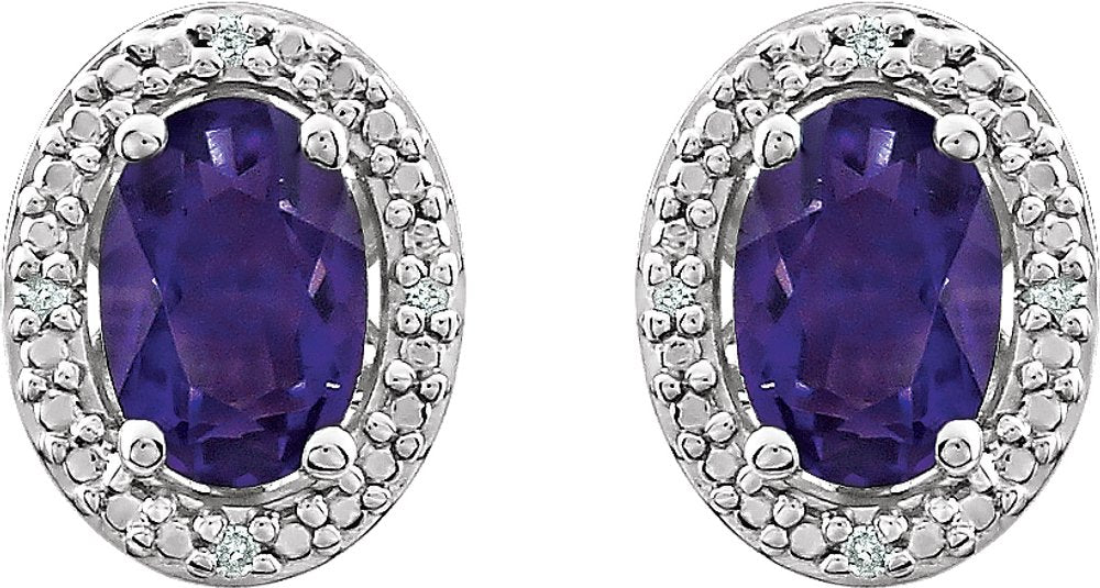 Sterling Silver Natural Amethyst & .025 CTW Natural Diamond Earrings