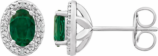 Sterling Silver Lab-Grown Emerald & .025 CTW Natural Diamond Earrings