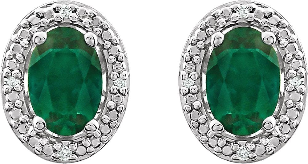 Sterling Silver Lab-Grown Emerald & .025 CTW Natural Diamond Earrings