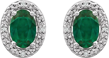 Sterling Silver Lab-Grown Emerald & .025 CTW Natural Diamond Earrings