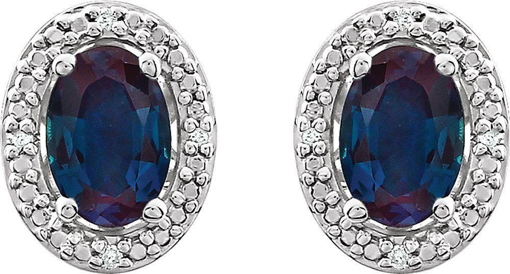 Sterling Silver Lab-Grown Alexandrite & .025 CTW Natural Diamond Earrings