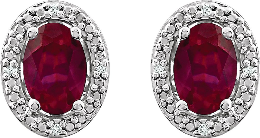 Sterling Silver Lab-Grown Ruby & .025 CTW Natural Diamond Earrings