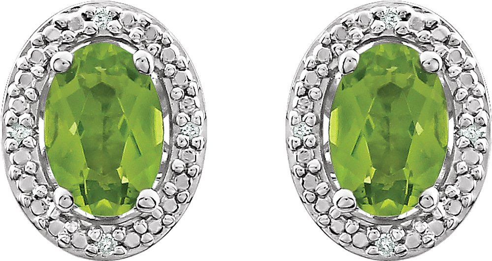 Sterling Silver Natural Peridot & .025 CTW Natural Diamond Earrings