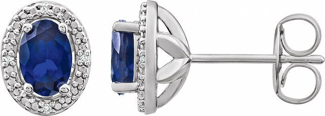 Sterling Silver Lab-Grown Blue Sapphire & .025 CTW Natural Diamond Earrings