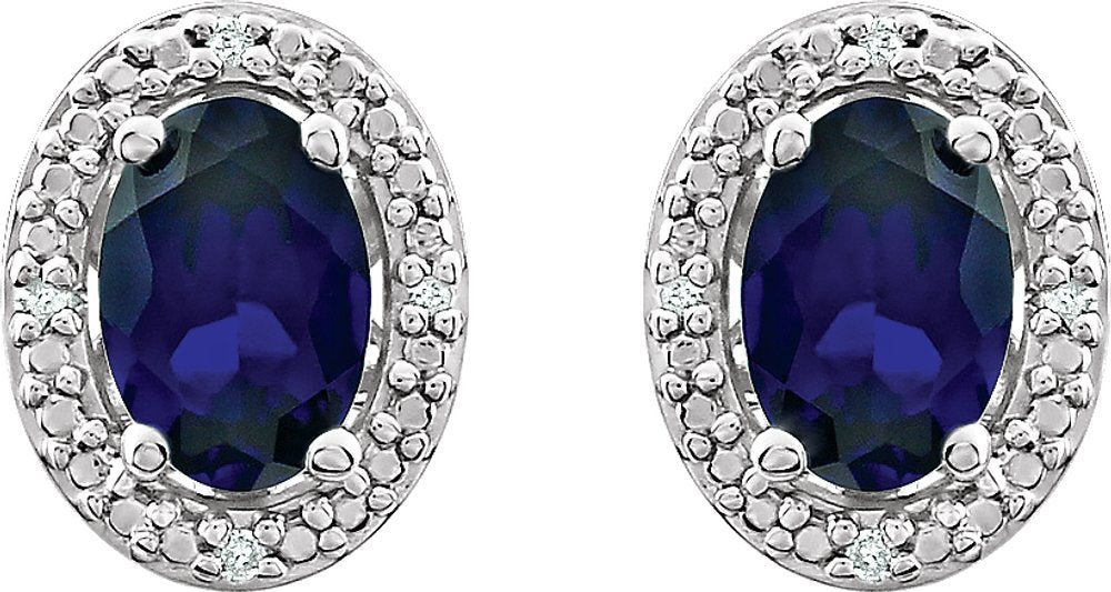 Sterling Silver Lab-Grown Blue Sapphire & .025 CTW Natural Diamond Earrings