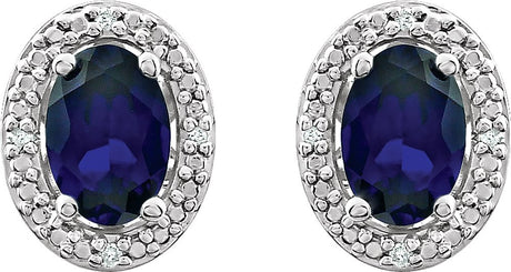 Sterling Silver Lab-Grown Blue Sapphire & .025 CTW Natural Diamond Earrings