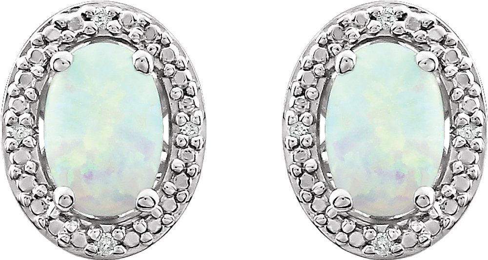 Sterling Silver Lab-Grown Opal & .025 CTW Natural Diamond Earrings