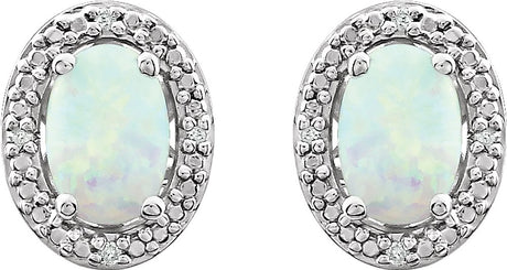 Sterling Silver Lab-Grown Opal & .025 CTW Natural Diamond Earrings