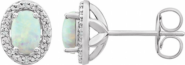 Sterling Silver Lab-Grown Opal & .025 CTW Natural Diamond Earrings