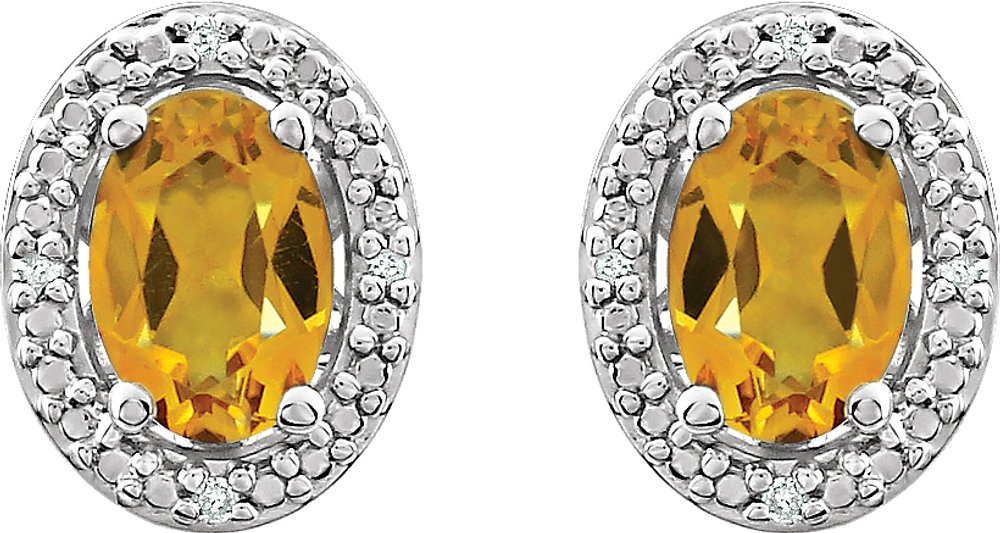 Sterling Silver Natural Citrine & .025 CTW Natural Diamond Earrings