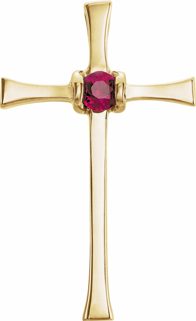 14K Yellow Natural Ruby Cross Pendant