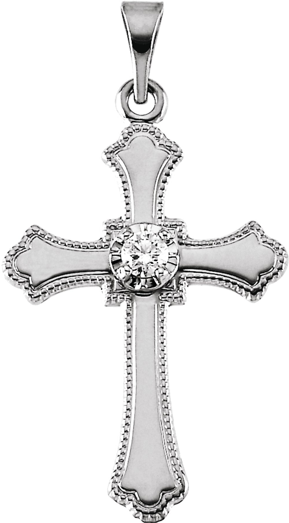 14K White Gold .06 CT Natural Diamond Cross Pendant