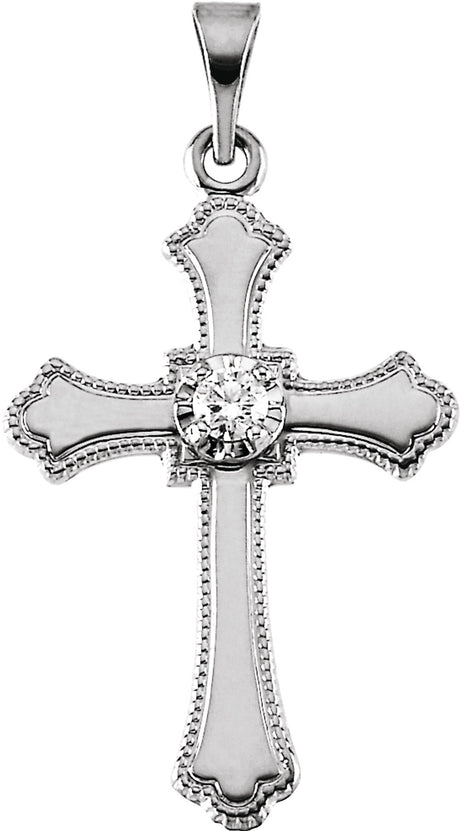 14K White Gold .06 CT Natural Diamond Cross Pendant