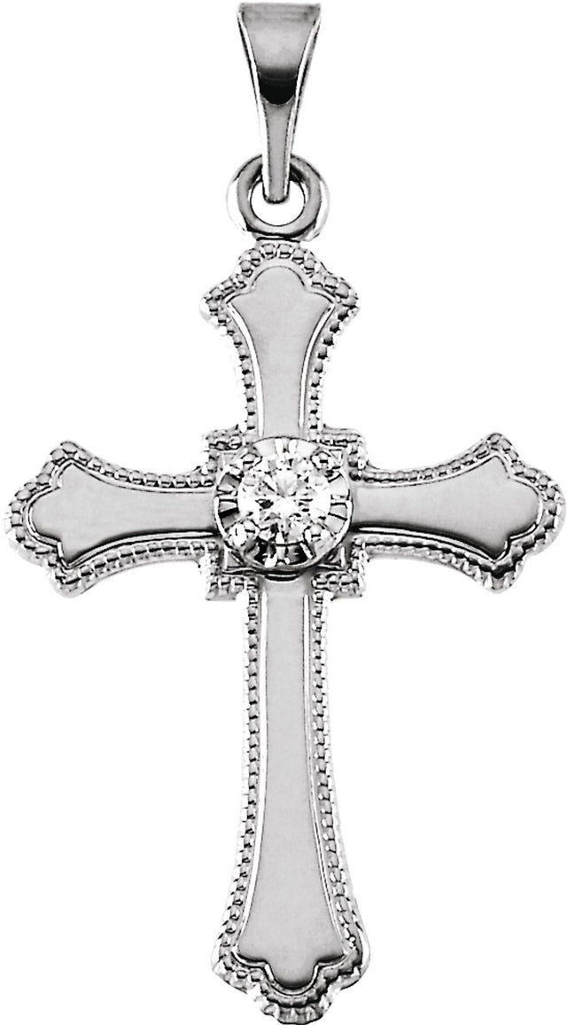 14K White Gold .06 CT Natural Diamond Cross Pendant