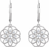 14K White 1/5 CTW Natural Diamond Granulated Filigree Earrings