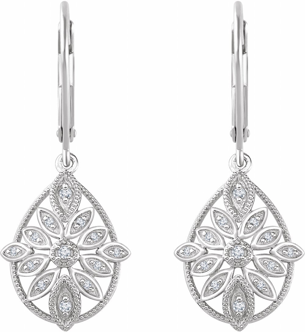 14K White 1/6 CTW Natural Diamond Granulated Filigree Earrings