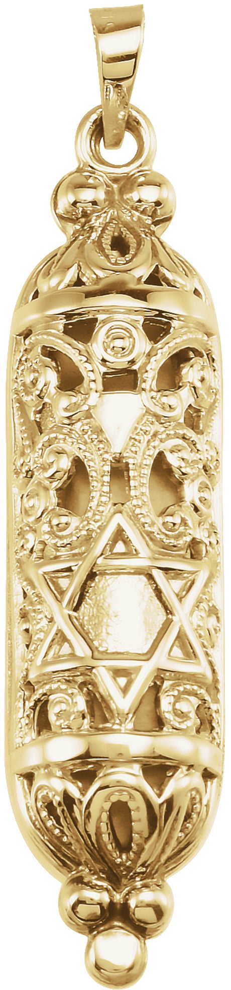 14K Yellow 36x9 mm Mezuzah Pendant with Parchment