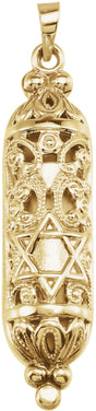 14K Yellow 36x9 mm Mezuzah Pendant with Parchment