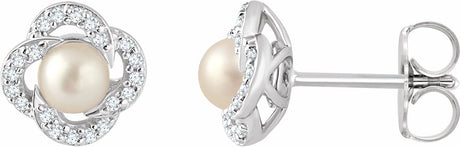 14K White Gold Cultured White Freshwater Pearl & 1/6 CTW Natural Diamond Earrings  