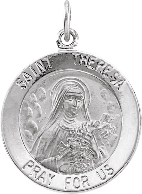 Sterling Silver 22 mm Round St. Theresa 24" Necklace