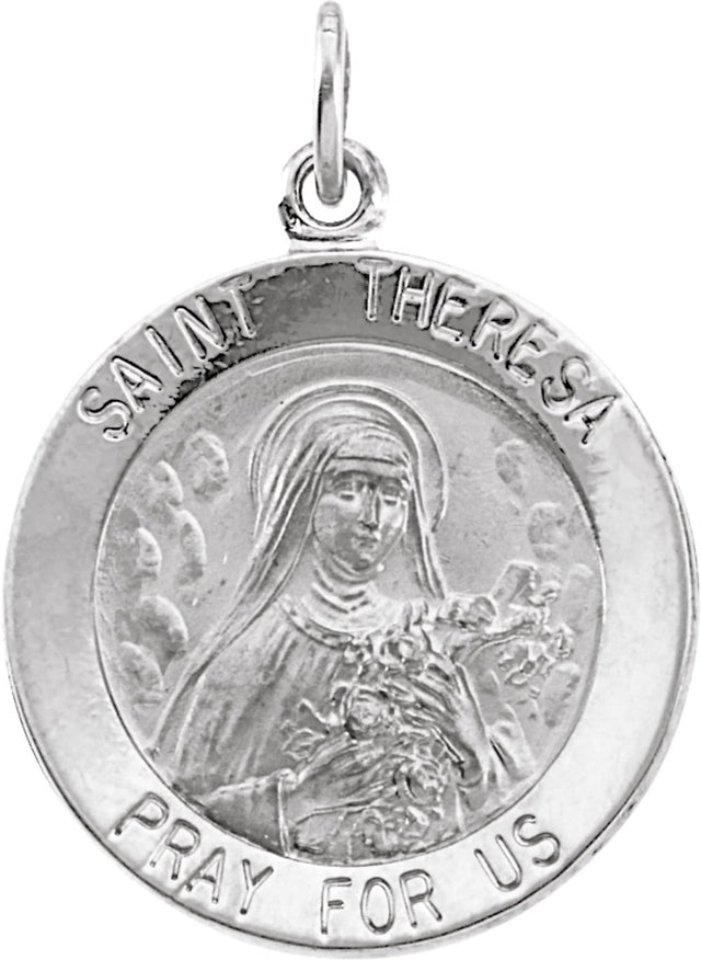 Sterling Silver 22 mm Round St. Theresa 24" Necklace