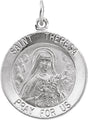 Sterling Silver 22 mm Round St. Theresa 24" Necklace