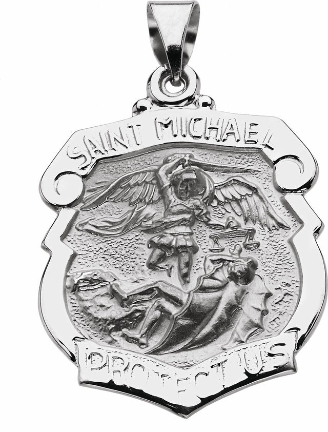 14K White 25x21 mm Hollow St. Michael Medal