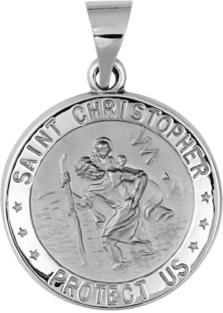 14K White 18 mm Hollow Round St. Christopher Medal