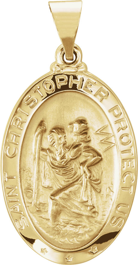 14K Yellow Gold 23.5x16 mm Oval Hollow St. Christopher Medal