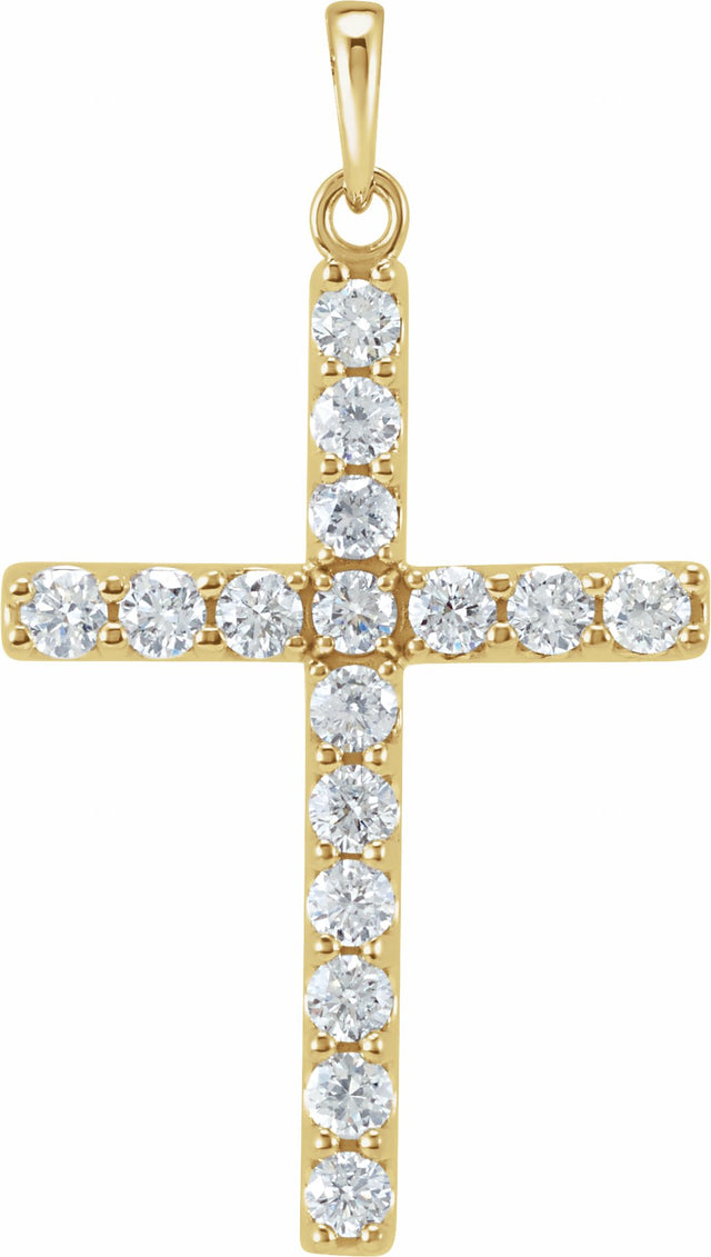 14K Yellow 1 CTW Lab-Grown Diamond Cross Pendant